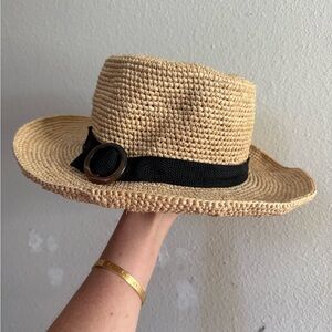 Elegant Tan Straw Hat with Black Band